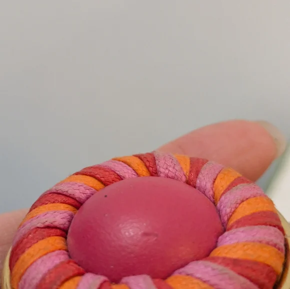 Vintage Round Clip Earrings, Pink Orange Gold, Fashion Jewelry - Picture 11 of 12